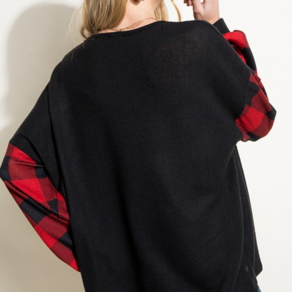 Buffalo Plaid Sleeve Criss Cross Tunic - Picture 3 of 7